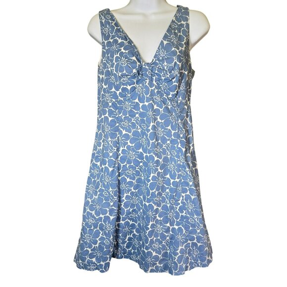 Boden Dresses & Skirts - Boden Blue Floral 100% Cotton Sleeveless V-Neck A-Line Dress Size 12 Fully Lined